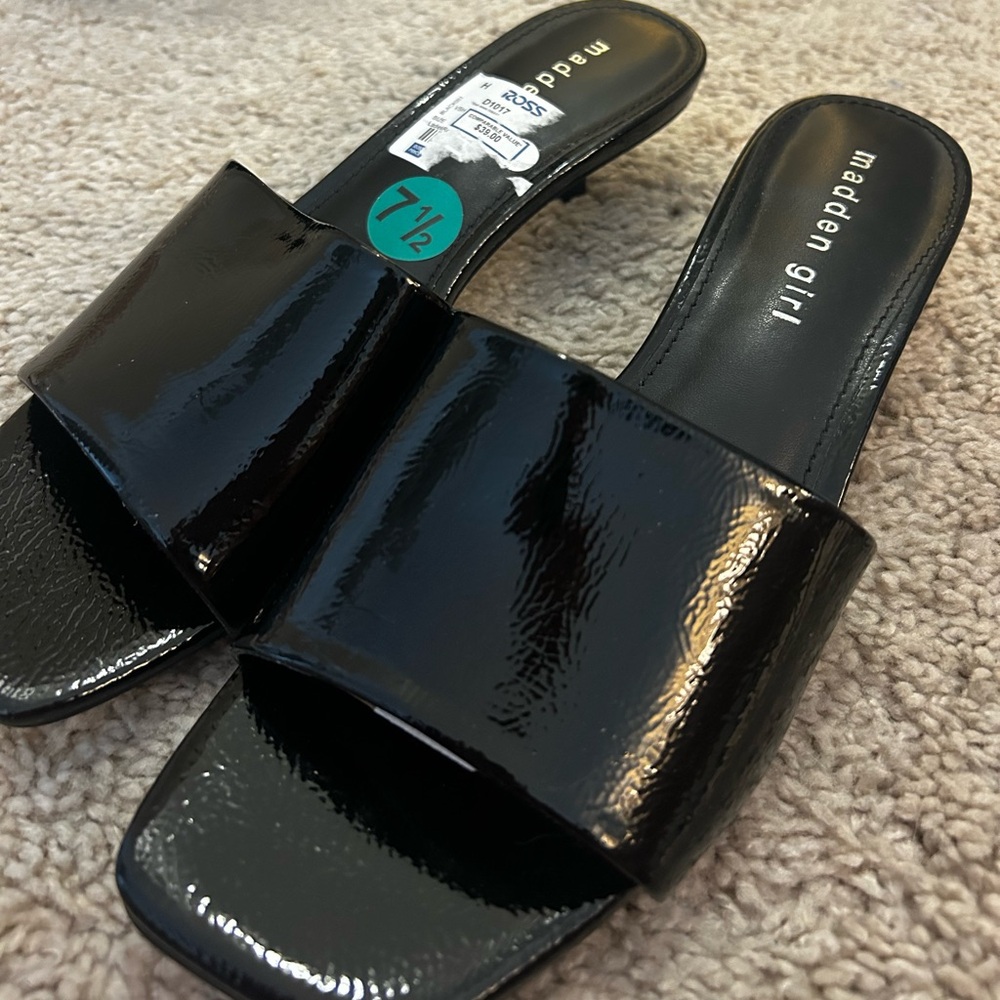 Madden Girl Glossy Black Mules